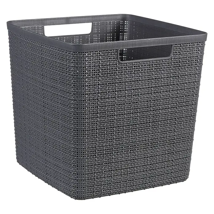 Curver Aufbewahrungsbox Jute - L x B x H: 28 x 28 x 27 cm, Kunststoff, Anthrazit - Diagonale Ansicht