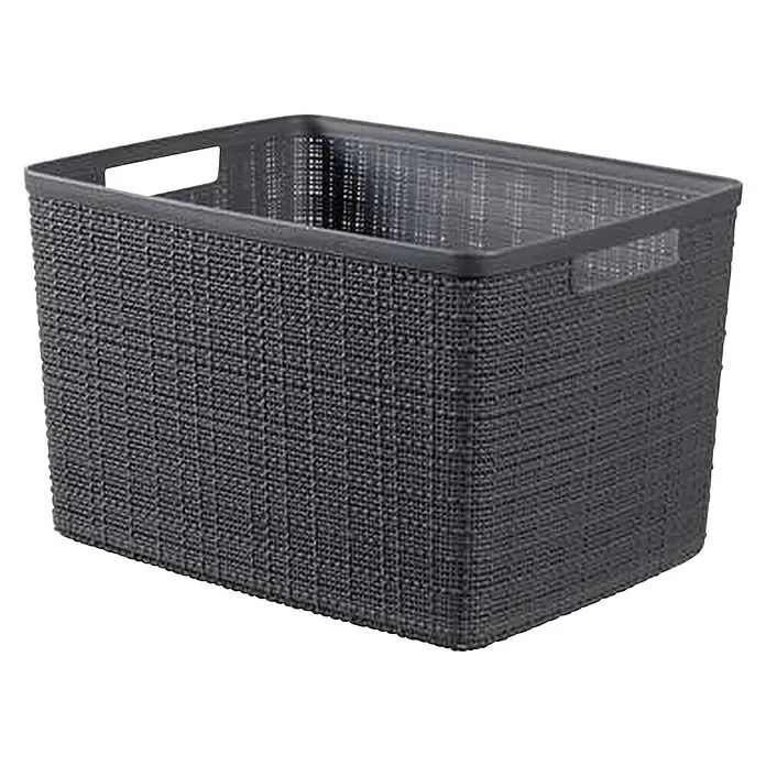 Curver Aufbewahrungsbox Jute - L x B x H: 36 x 28 x 23 cm, Kunststoff, Anthrazit - Diagonale Ansicht
