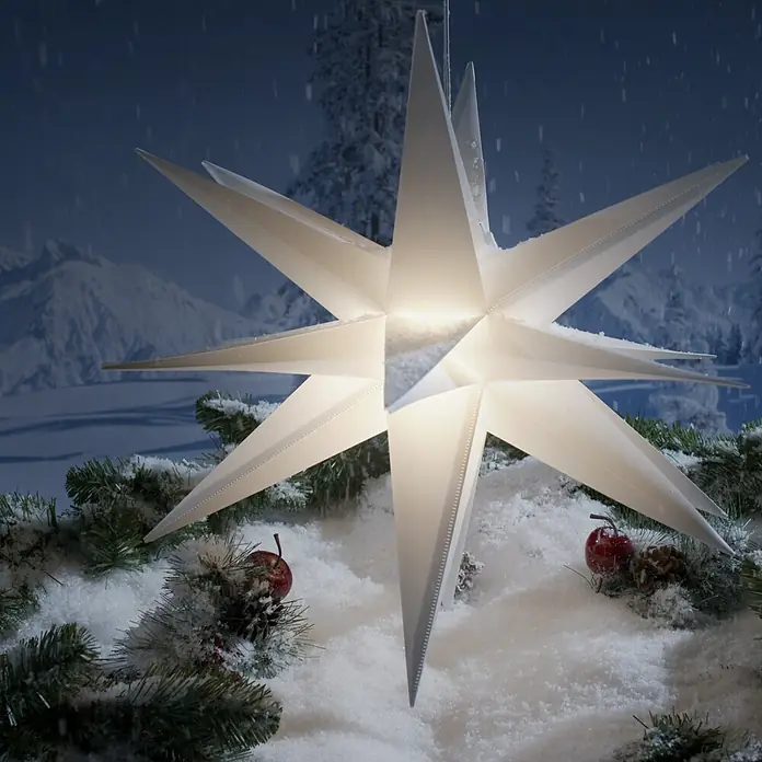 Tween Light Estrella LED colgante 3D - Para exterior, 1 luz, Diámetro: 50 cm, Blanco, Blanco cálido - Foto ambiente
