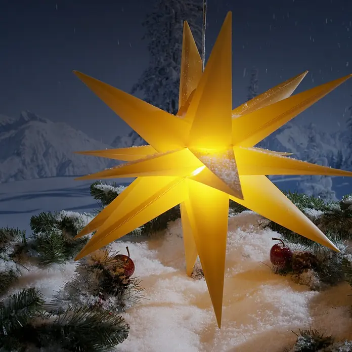 Tween Light Estrella LED colgante 3D - Para exterior, 1 luz, Diámetro: 50 cm, Amarillo, Blanco cálido - Foto ambiente