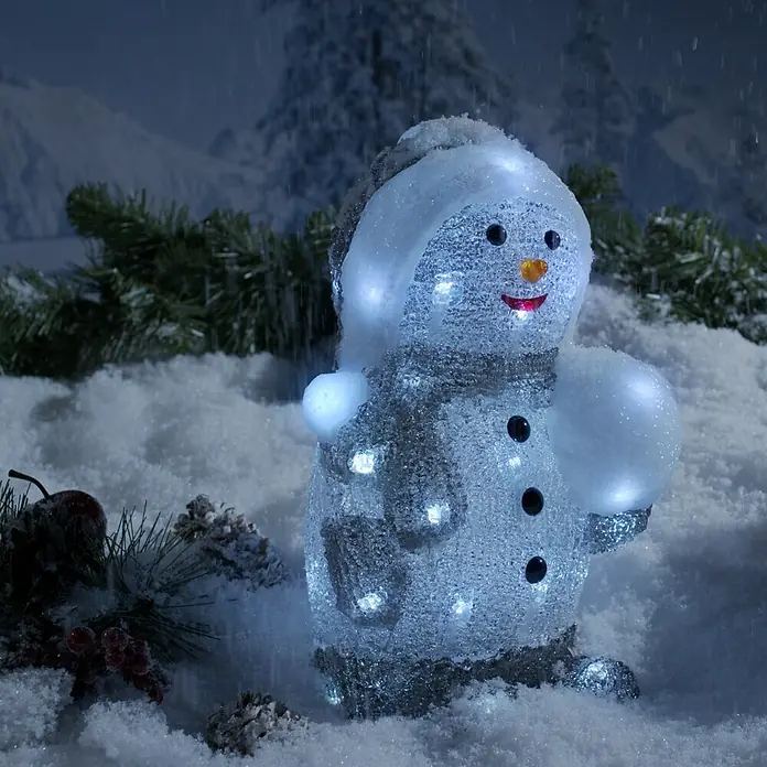 Luz de Navidad LED Muñeco de Nieve - Blanco, Fibra acrílica, L x An x Al: 17 x 16 x 31 cm - Foto ambiente