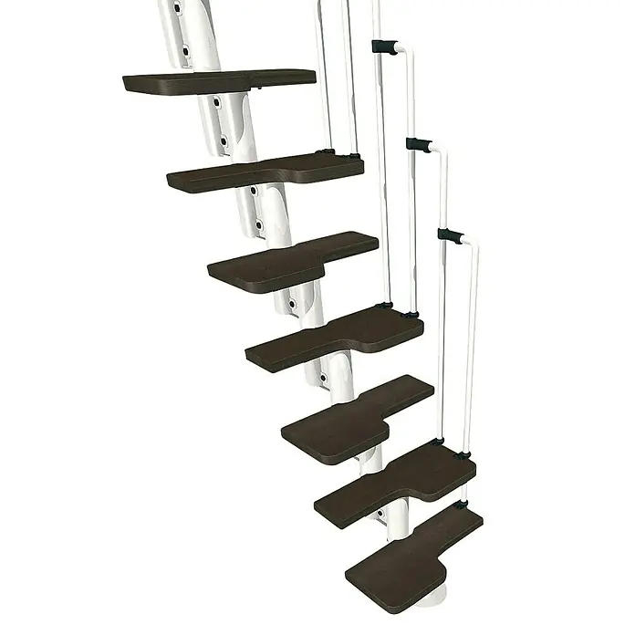 Fontanot Arké Escalera compacta Karina - Ancho: 57 cm, Blanco, Número de escalones: 12 uds., Color peldaños: Haya oscura - Primer plano