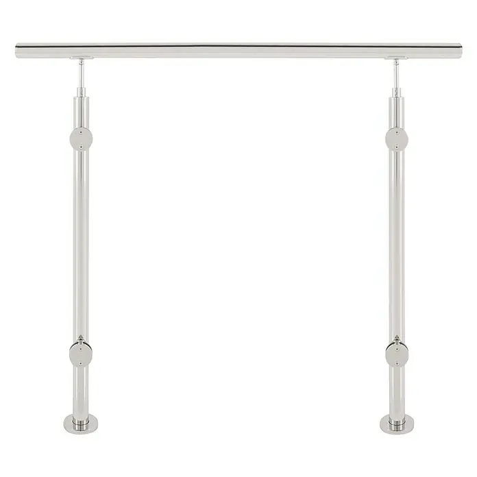 Fontanot Railing Juego de barandilla Inox21 Basic - Montaje sobre suelo, Acero, Gris metálico, Largo: 150 cm - Vista frontal