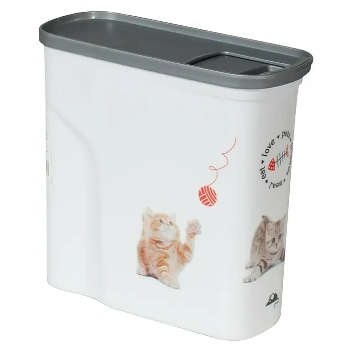 Curver Voederbox - 20,5 x 9 x 19,5 cm, Capaciteit: 2 l, Kunststof, Motief: Katten - Diagonaal zicht
