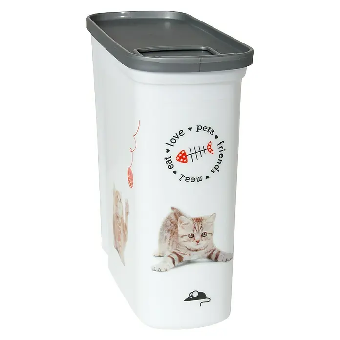 Curver Voederbox - 20,5 x 9 x 19,5 cm, Capaciteit: 2 l, Kunststof, Motief: Katten - Diagonaal zicht