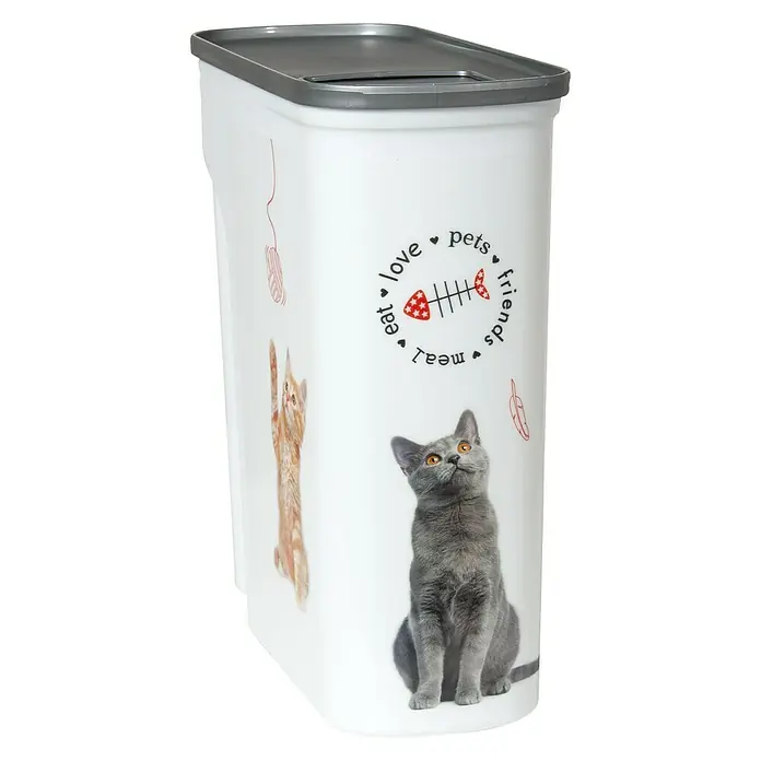 Curver Voederbox - 28 x 12 x 28 cm, Capaciteit: 6 l, Kunststof, Motief: Katten - Diagonaal zicht