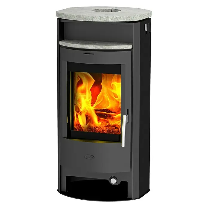 Fireplace Kaminofen Burma - 6 kW, Raumheizvermögen: 108 m³, Verkleidung: Speckstein, Schwarz - Diagonale Ansicht