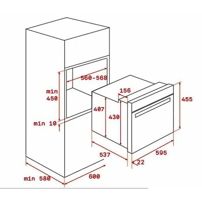 Teka Horno empotrado compacto y pirolítico HBC 625 P - Número de tipos de calentamiento: 8 ud., Volumen horno: 44 l - Dibujo técnico
