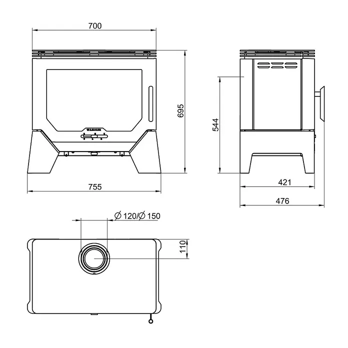 Wamsler Kaminofen W-Box - 8 kW, Raumheizvermögen: 182 m³, Verkleidung: Stahl, Schwarz/Grau