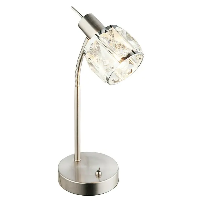 Globo Tischleuchte KRIS - 60 W, L x B x H: 21,7 x 12 x 28 cm, Nickel matt, Klar, E14 - Diagonale Ansicht