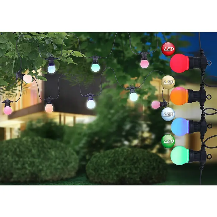 Globo LED-Party-Lichterkette NIRVANA - Außen, 10-flammig, Kabellänge: 4,5 m, Lichtfarbe: Mehrfarbig - Anwendungsbeispiel