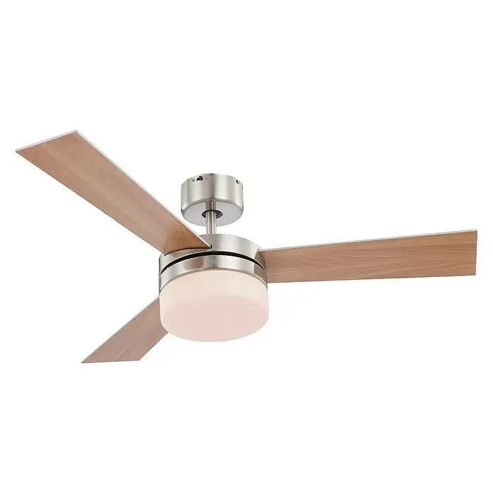 Globo Deckenventilator ALANA - Ø x H: 105 x 30,5 cm, Nickel matt, Silber/Buche, 50 W - Diagonale Ansicht