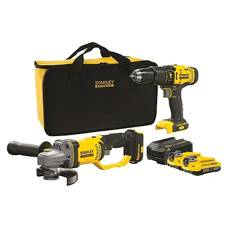 Stanley FatMax Set taladro atornillador percutor de batería + mini amoladora SFMCK471D2S-QW