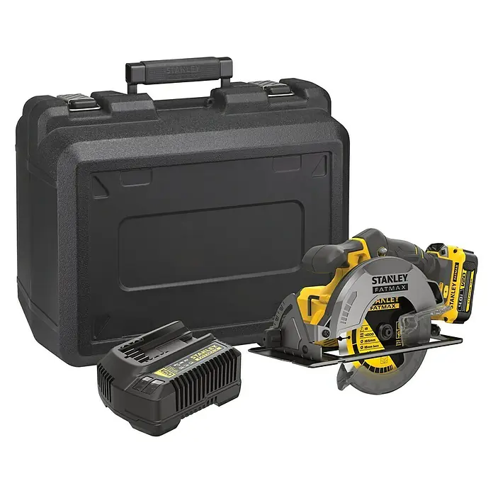 Stanley FatMax Sierra circular de batería SFMCS500M1K-QW - 18 V, Iones de litio, Sin batería, Diámetro hoja de sierra: 165 mm - Vista angular