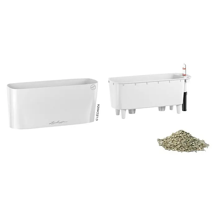 Lechuza Pflanzkasten Delta - Außenmaß (L x B x H): 11 x 30 x 13 cm, Kunststoff, Weiß - Diagonale Ansicht