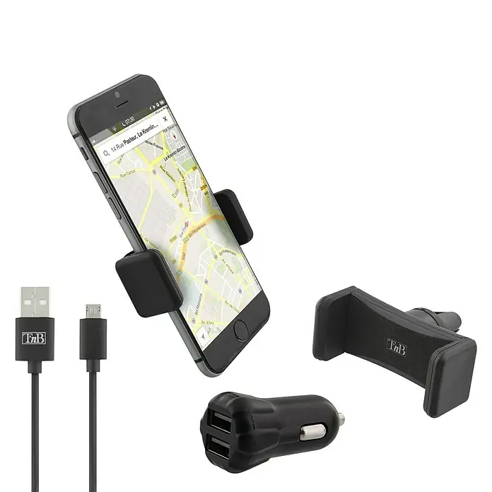 T'nB Soporte para teléfono móvil PHONEPACK2 - 2 conexiones USB, Negro, 3 piezas - Vista angular