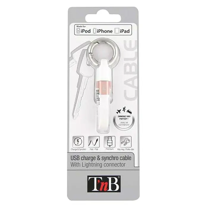 T'nB Cable USB Lighting - Largo: 10 cm, Llavero - Vista frontal