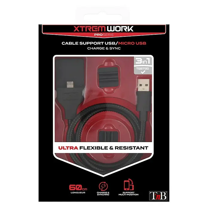 T'nB Cable USB - Largo: 3 m, 1 x Micro USB - Vista frontal