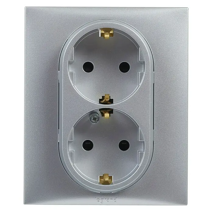 Legrand Niloé Step Enchufe doble - Aluminio, x 2, Plástico, Montaje en la pared - Vista frontal