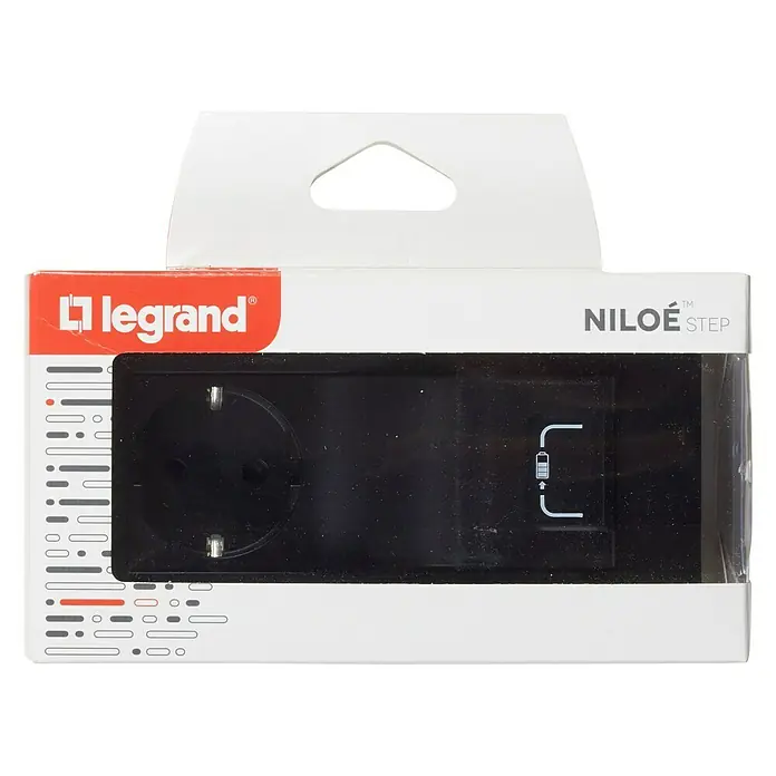 Legrand Niloé Step Enchufe con USB Combi - Antracita, 2 Polos + Toma Tierra, Plástico - Vista frontal