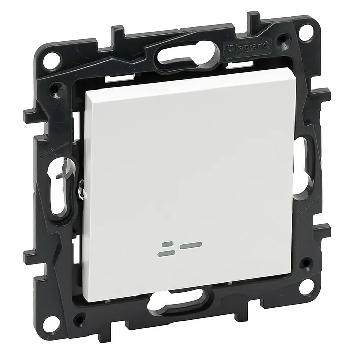 Legrand Niloé Step Interruptor/Conmutador - Blanco, Plástico, Montaje en la pared, 1 ud. - Vista angular