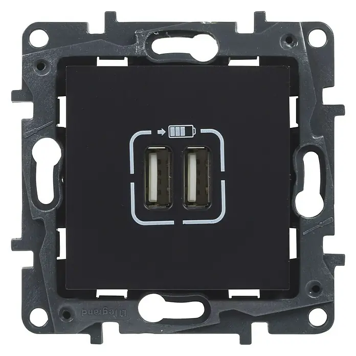 Legrand Niloé Step Toma USB - Antracita, 2 canales, Plástico, Montaje en la pared - Vista frontal