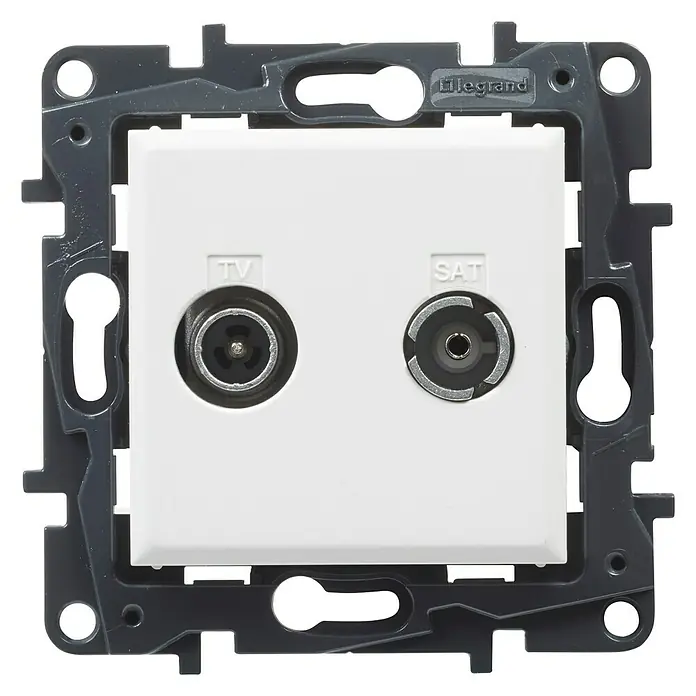 Legrand Niloé Step Toma TV/SAT Intermedia - Blanco, 2 canales, Plástico, Montaje en la pared - Vista frontal