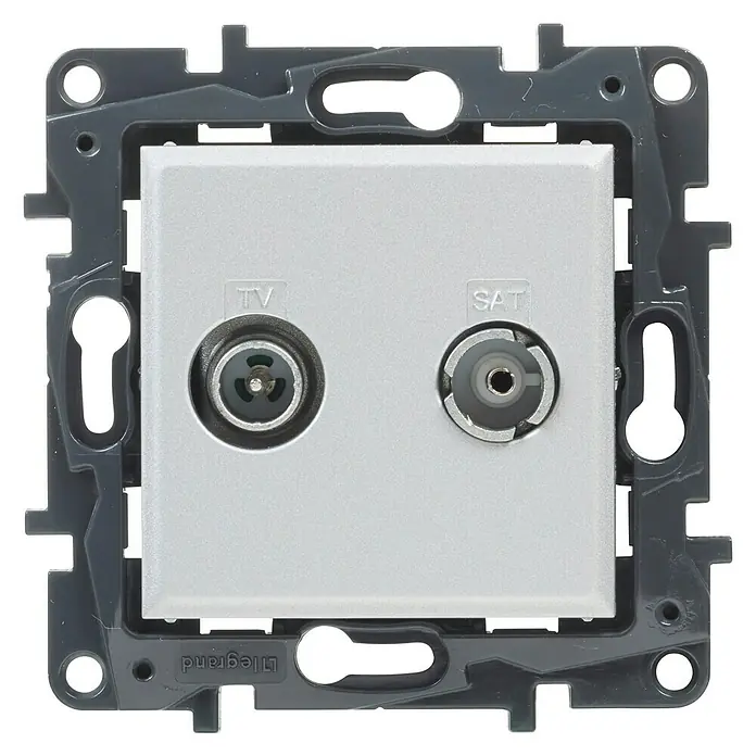 Legrand Valena Next Toma TV/SAT Intermedia - Aluminio, 2 canales, Metal, Montaje en la pared - Vista frontal