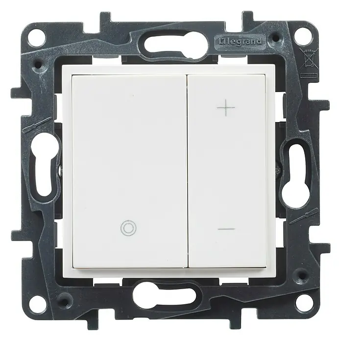 Legrand Niloé Step Regulador luminoso + Pulsador - Blanco, Plástico, Montaje en la pared - Vista frontal
