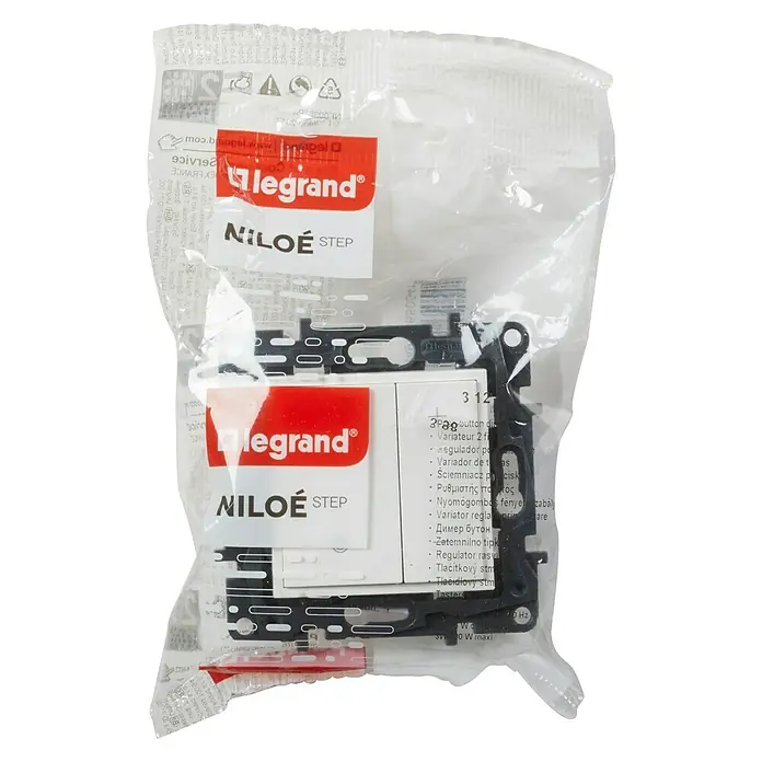 Legrand Niloé Step Regulador luminoso + Pulsador - Blanco, Plástico, Montaje en la pared - Vista frontal