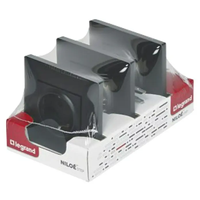 Legrand Niloé Step Enchufe Pack - Antracita, 2 Polos + Toma Tierra, Metal, Montaje en la pared, 3 ud. - Vista angular