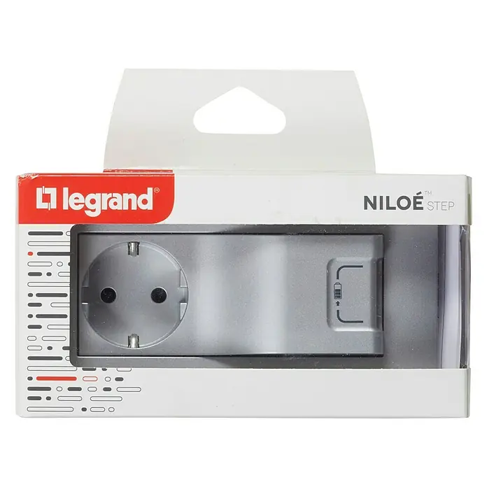 Legrand Niloé Step Enchufe con USB Combi - 2 Polos + Toma Tierra, Plástico, Montaje en la pared
