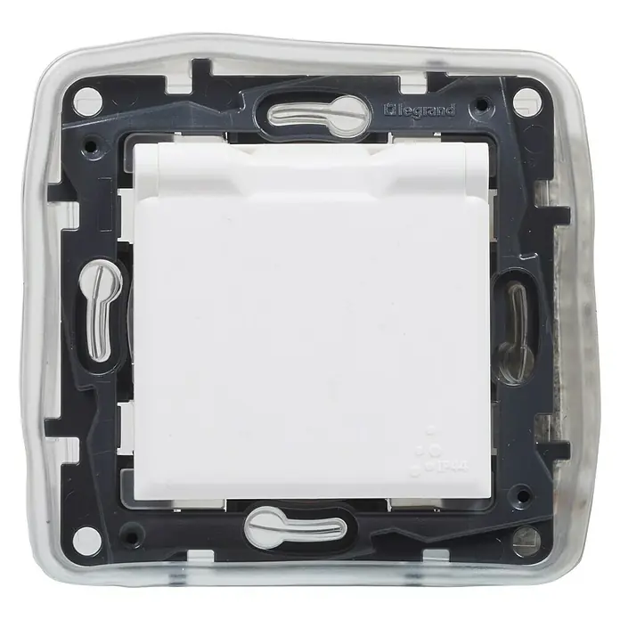 Legrand Enchufe con tapa - Blanco, IP44, Plástico, Montaje en la pared - Vista frontal