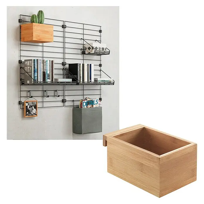 Metaltex Holzkiste Mural Line - L x B x H: 10 x 15 x 8 cm, Braun - Diagonale Ansicht