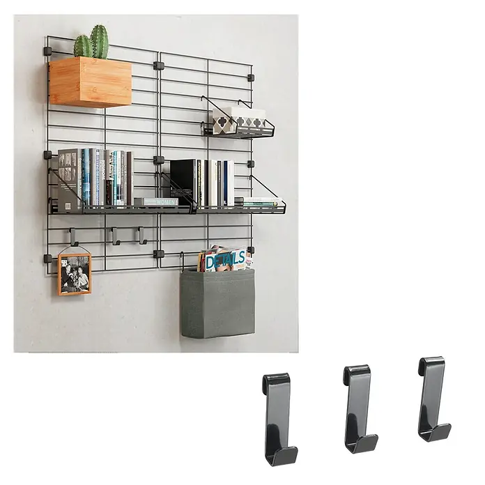 Metaltex Haken Mural Line - L x B x H: 1,5 x 2,5 x 5,5 cm, Schwarz, 3 Stk. - Diagonale Ansicht