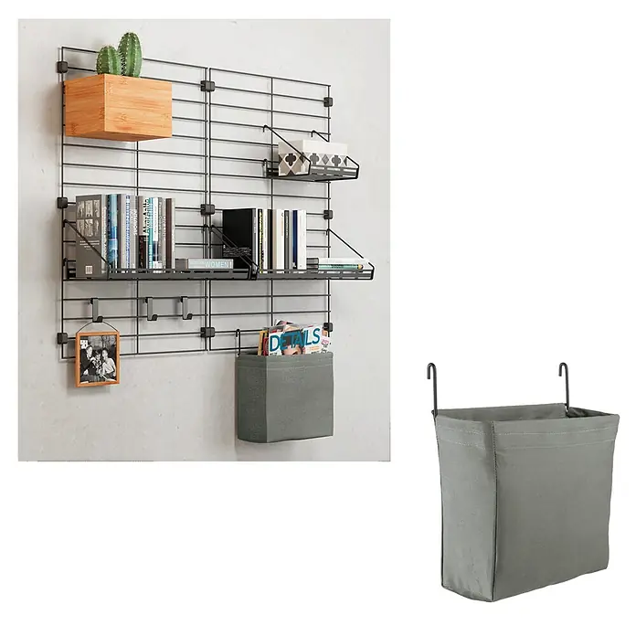 Metaltex Tasche Mural Line - L x B x H: 24 x 9 x 21 cm, Grau - Diagonale Ansicht