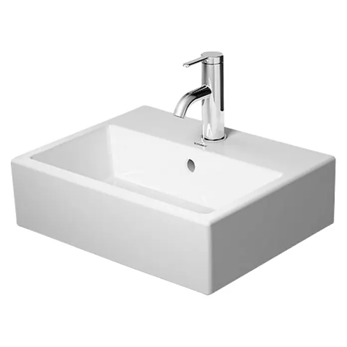 Duravit Vero Air Waschbecken - 45 x 35 cm, Ohne Spezialglasur, Hahnloch: Mitte, Mit Überlauf, Weiß, Ungeschliffen - Diagonale Ansicht