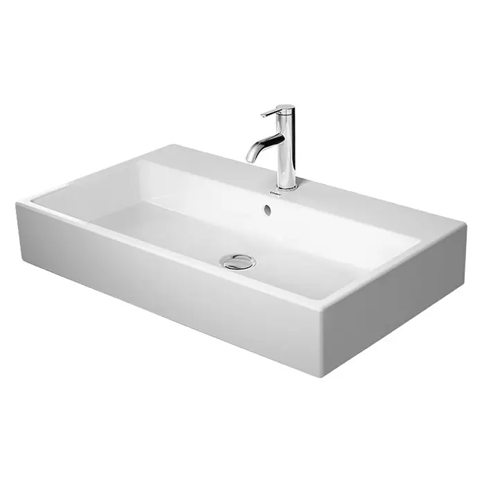 Duravit Vero Air Waschtisch - 80 x 47 cm, Mit schmutzabweisender Glasur, Hahnloch: Ohne, Ohne Überlauf, Weiß, Geschliffen - Diagonale Ansicht