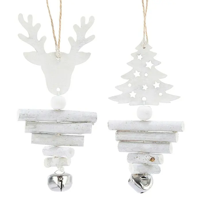 Adornos del árbol de Navidad Reno y abeto - Blanco, Madera, 1 ud. - Vista frontal