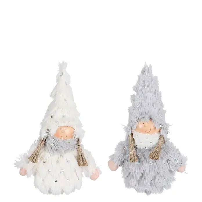 Figura decorativa muñeca navideña - L x An x Al: 9 x 4 x 14 cm, Blanco, Gris - Vista frontal