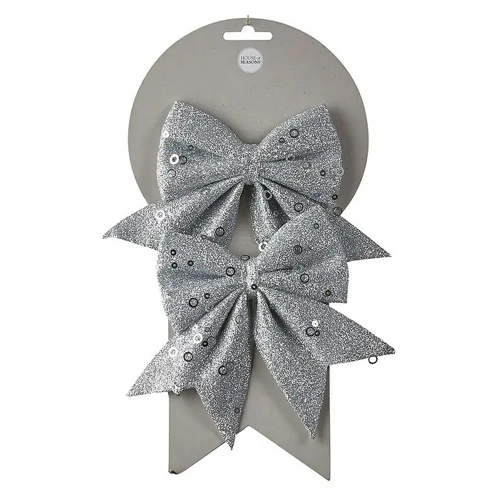 Lazo decorativo Navideño - 2 ud., Plateado, 12 x 13 cm - Vista frontal
