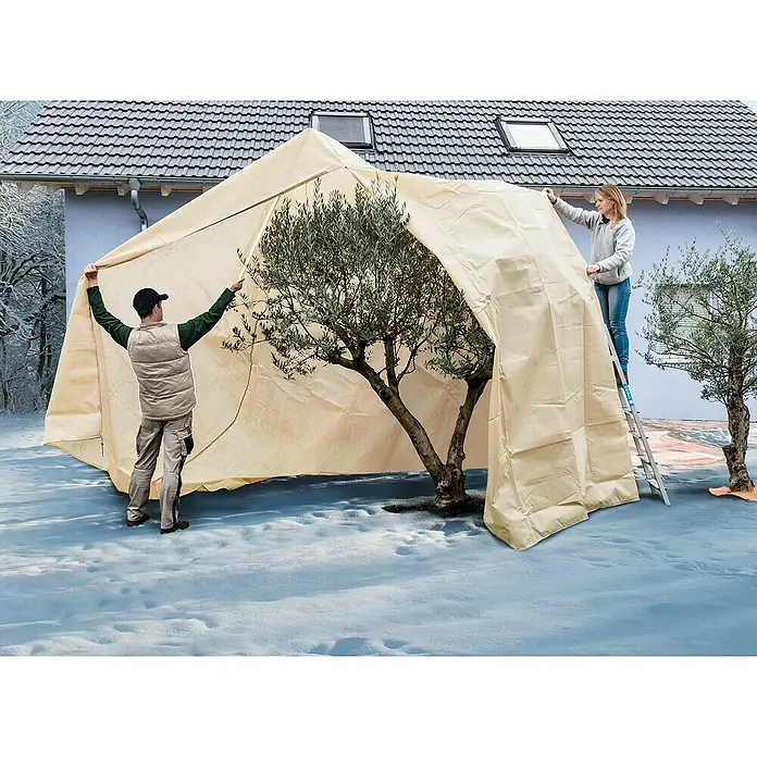 Videx Garden Winterschutzhaube Mediterran XXXL - Ø x H: 250 x 350 cm, Vlies, Beige - Anwendungsbeispiel