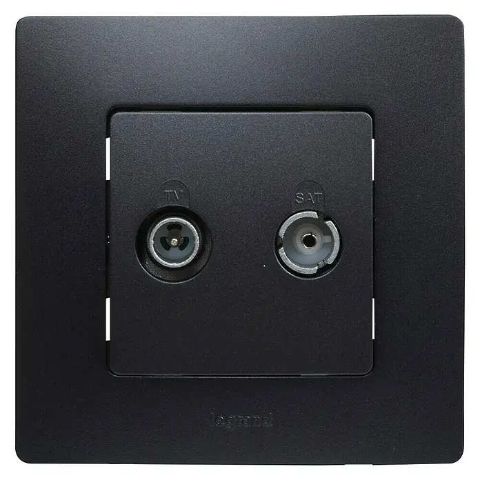 Legrand Niloé Monoblock Toma TV/SAT Final - Negro, 2 canales, Plástico, Montaje en la pared - Vista frontal