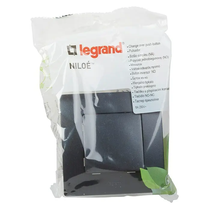 Legrand Niloé Monoblock Pulsador - Negro, Montaje en la pared, Plástico, Corriente nominal: 6 A - Vista frontal