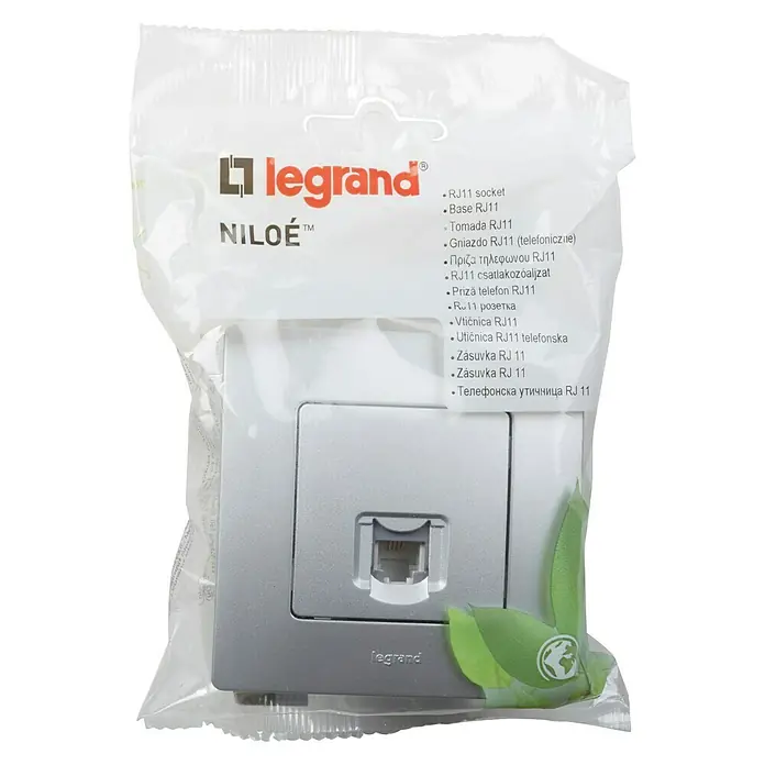 Legrand Niloé Monoblock Toma de teléfono RJ11 - Plateado, Montaje en la pared - Vista frontal