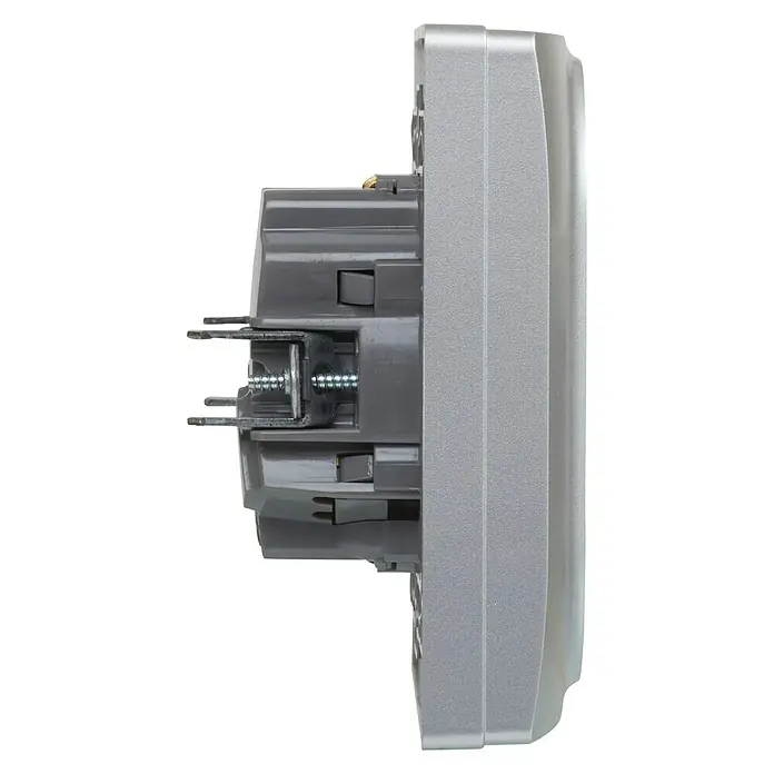 Legrand Niloé Monoblock Enchufe doble - Plateado, 2 Polos + Toma Tierra, Plástico, Montaje en la pared - Vista de perfil derecho