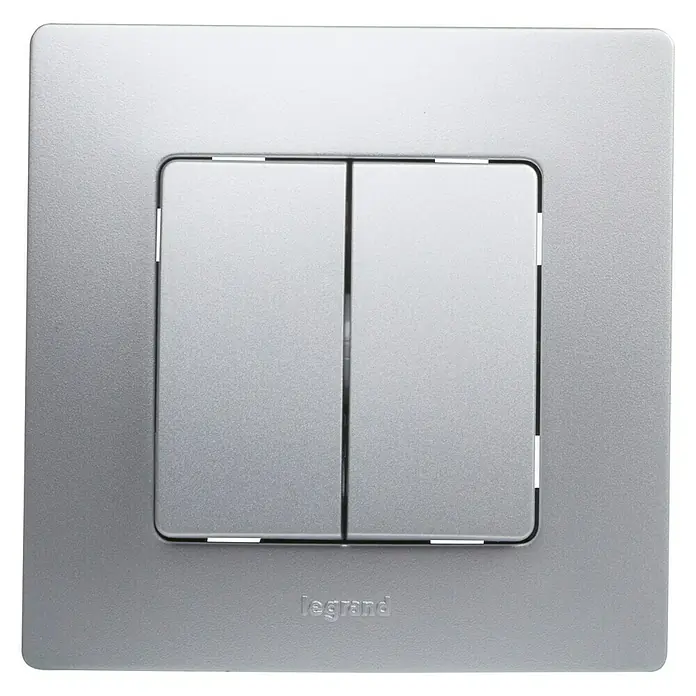 Conmutador doble Niloé Monoblock - Plateado, Montaje en la pared, Plástico - Vista frontal