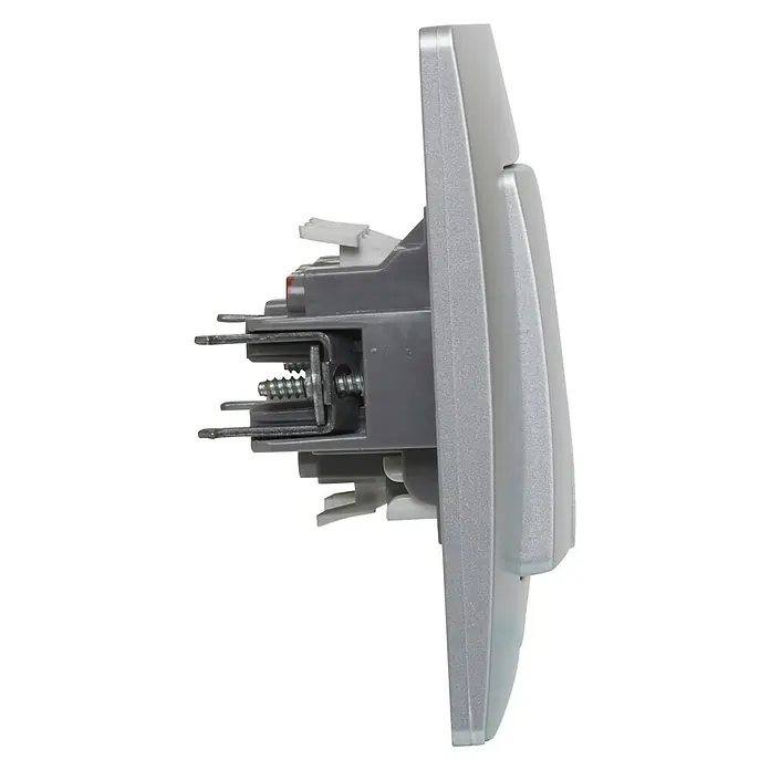 Conmutador doble Niloé Monoblock - Plateado, Montaje en la pared, Plástico - Vista de perfil derecho