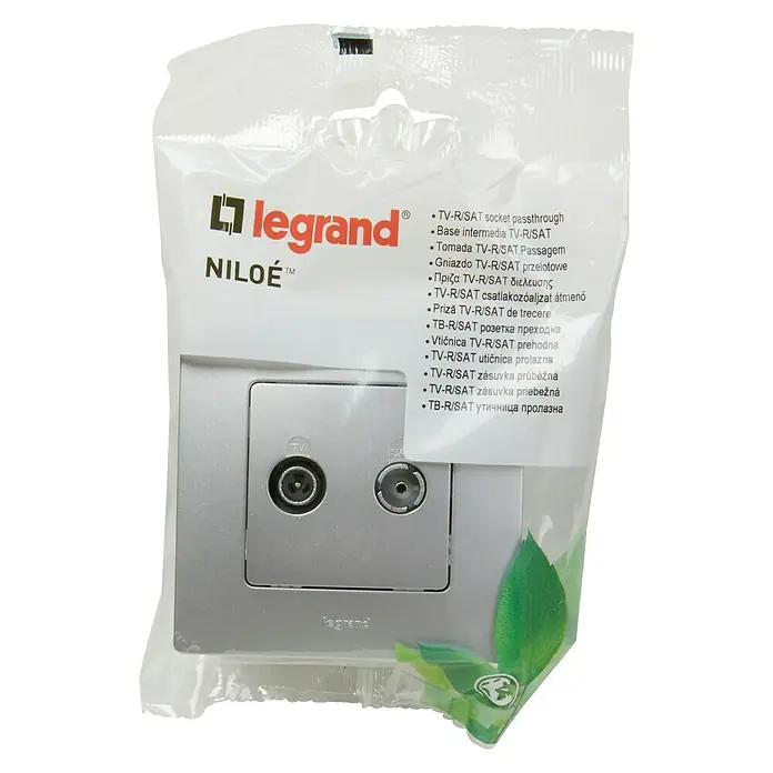 Legrand Niloé Monoblock Toma TV/SAT Intermedia - Plateado, 2 conexiones, Plástico, Montaje en la pared - Vista frontal