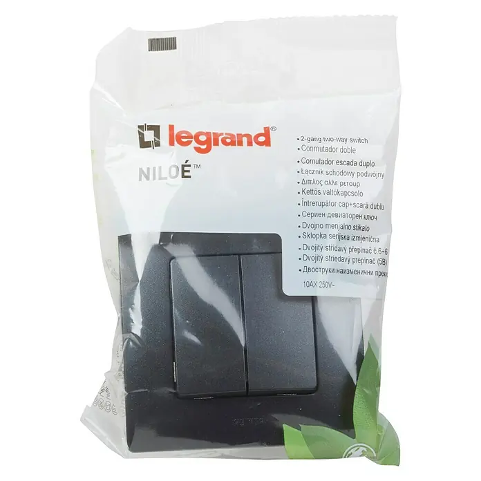 Legrand Niloé Step Conmutador doble - Negro, Montaje en la pared, Plástico - Vista frontal